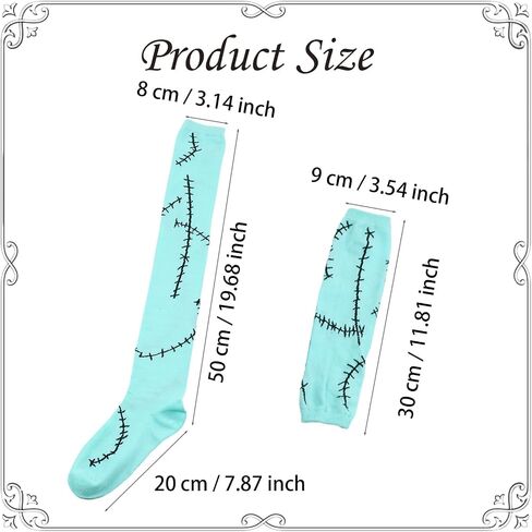 Halloween Stitched Scar Arm Sleeves Socks Set Sew Dolls Fingerless Gloves Zombie Bride Leg Warmers for Christmas Nightmare Party Cosplay Dress Up Blue in Saudi Arabia