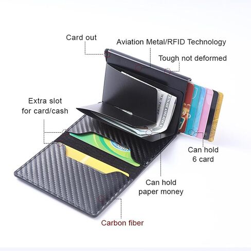 حامل بطاقة ألياف الكربون النحيف RFID حظر بطاقة الائتمان محفظة بطاقات العمل السوداء حامل الحالة للرجال ، الأسود+الإطار الفضي in Saudi Arabia
