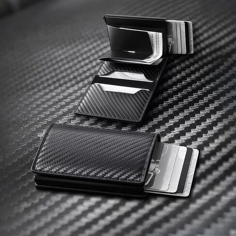 حامل بطاقة ألياف الكربون النحيف RFID حظر بطاقة الائتمان محفظة بطاقات العمل السوداء حامل الحالة للرجال ، الأسود+الإطار الفضي in Saudi Arabia