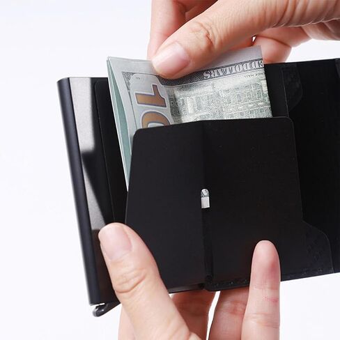 حامل بطاقة ألياف الكربون النحيف RFID حظر بطاقة الائتمان محفظة بطاقات العمل السوداء حامل الحالة للرجال ، الأسود+الإطار الفضي in Saudi Arabia