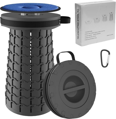 ALEVMOOM Upgraded H 19.7" Collapsilbe Stool with 1.38" Thick Cushion,1000 lbs Capacity Wider & Taller Heavy Duty, Portable and Foldable Adjustable Telescoping Stool for Camping Hiking BBQ in Kuwait