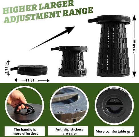 ALEVMOOM Upgraded H 19.7" Collapsilbe Stool with 1.38" Thick Cushion,1000 lbs Capacity Wider & Taller Heavy Duty, Portable and Foldable Adjustable Telescoping Stool for Camping Hiking BBQ in Kuwait