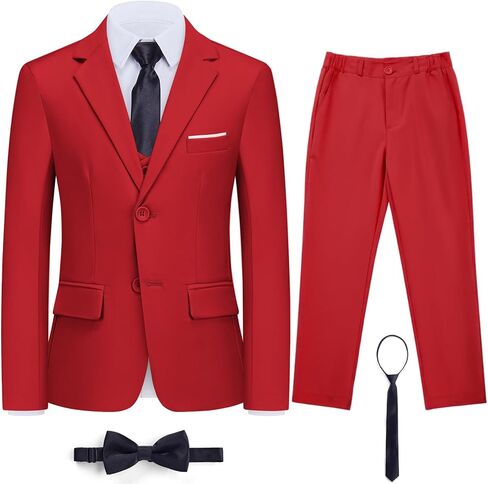Boys Suits Tuxedo Suits 5-Piece Slim Fit Wedding Ring Bearer Outfit Formal Dresswear Suit Set for Kids in Kuwait