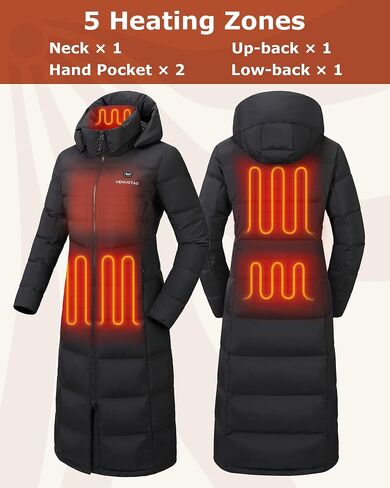 Venustas Women's Maxi-Length Recycled Heated Down Jacket Heated Hand Warmer Pouch, up to 15-Hour Runtime in Saudi Arabia