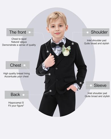 YUEMION Boy Suit Tuxedos Wedding Formal Kid Outfits 7Pcs Dress Shirt with Bowtie Vest Jacket Boutonniere Suspender Pants Set in Kuwait