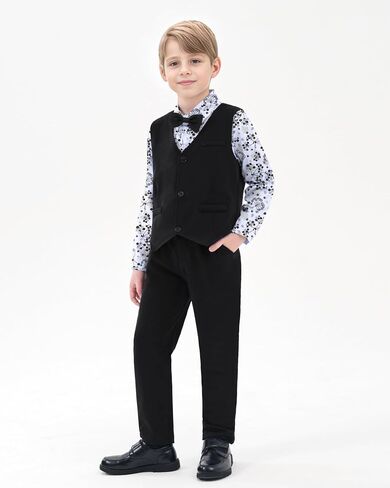 YUEMION Boy Suit Tuxedos Wedding Formal Kid Outfits 7Pcs Dress Shirt with Bowtie Vest Jacket Boutonniere Suspender Pants Set in Kuwait