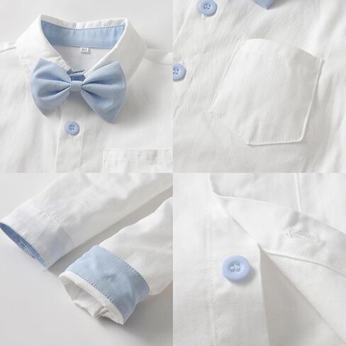 Toddler Boy Formal Suit Set Gentleman Outfits Long Sleeve Shirt with Bow Tie Suspender Pant Boys Wedding Dress Suits in Saudi Arabia