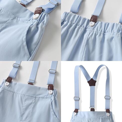 Toddler Boy Formal Suit Set Gentleman Outfits Long Sleeve Shirt with Bow Tie Suspender Pant Boys Wedding Dress Suits in Saudi Arabia