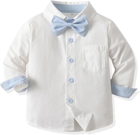Toddler Boy Formal Suit Set Gentleman Outfits Long Sleeve Shirt with Bow Tie Suspender Pant Boys Wedding Dress Suits in Saudi Arabia