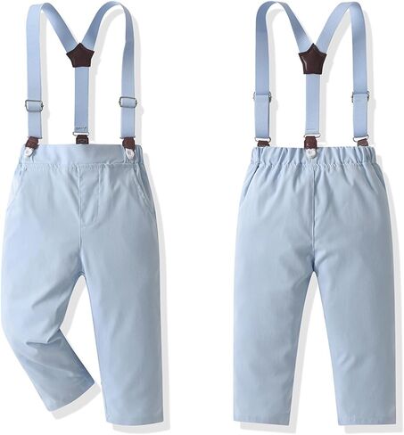 Toddler Boy Formal Suit Set Gentleman Outfits Long Sleeve Shirt with Bow Tie Suspender Pant Boys Wedding Dress Suits in Saudi Arabia