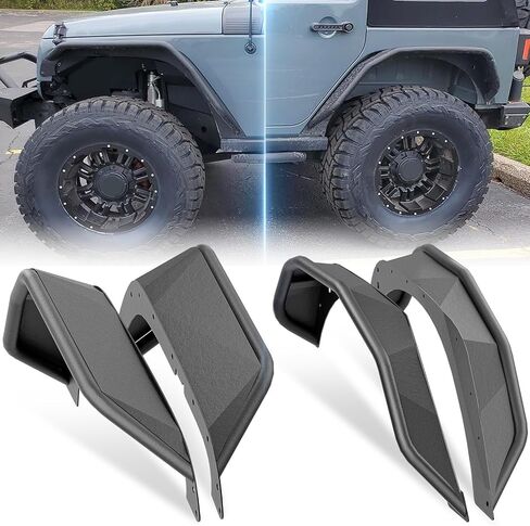 for Gladiator JT Flat Front & Rear Fender Flares Combo Mud Guard with Turn Signal Lights Compatible with 2020-2025 Jeep Gladiator JT, Heavy Duty Steel Off-Road Wheel Fender Kit (4 PCS, Black) in Saudi Arabia