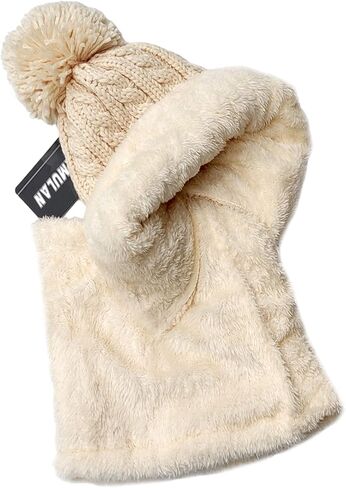 HUAMULAN Women Winter Beanie Hats One Piece Fleece Lined Knit Balaclavas Mask Set Skull Neck Circle Scarf Ski Snow Hat Pompom in Saudi Arabia