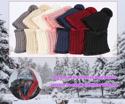 HUAMULAN Women Winter Beanie Hats One Piece Fleece Lined Knit Balaclavas Mask Set Skull Neck Circle Scarf Ski Snow Hat Pompom in Saudi Arabia
