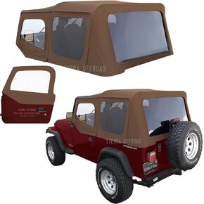 Sierra Offroad Soft Top for 1988 to 1995 Jeep Wrangler YJ - Spice, Denim Vinyl - 2 Door Jeep Soft Top with Rear Plastic Tinted Windows - Factory Precision Fit Replacement - With Upper Door Skins in Saudi Arabia