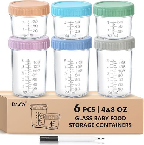 6 Pack Glass Baby Food Storage Containers - 4 Oz Baby Food Jars with Lids Baby Food Maker Microwave Dishwasher Freezer Safe 100% Leak Proof BPA Free Reusable in Saudi Arabia