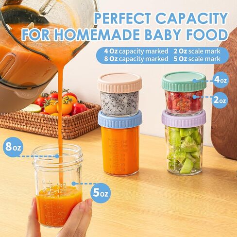 6 Pack Glass Baby Food Storage Containers - 4 Oz Baby Food Jars with Lids Baby Food Maker Microwave Dishwasher Freezer Safe 100% Leak Proof BPA Free Reusable in Saudi Arabia