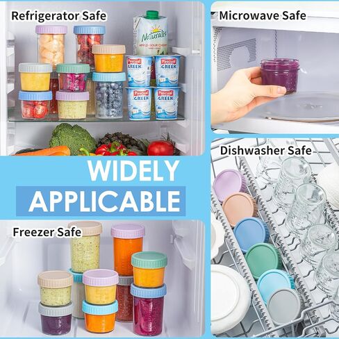 6 Pack Glass Baby Food Storage Containers - 4 Oz Baby Food Jars with Lids Baby Food Maker Microwave Dishwasher Freezer Safe 100% Leak Proof BPA Free Reusable in Saudi Arabia