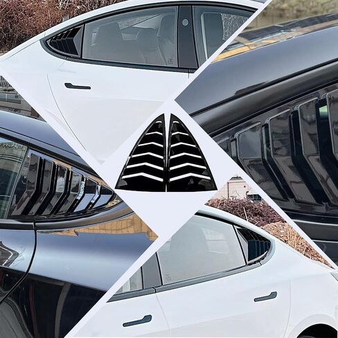 Side Window Louvers Compatible with Model 3 2017-2024 Sport Decoration Accessories Air Vent Scoop Louver Window Scoop Louver Cover Glossy Black（Not for Highland） in Kuwait