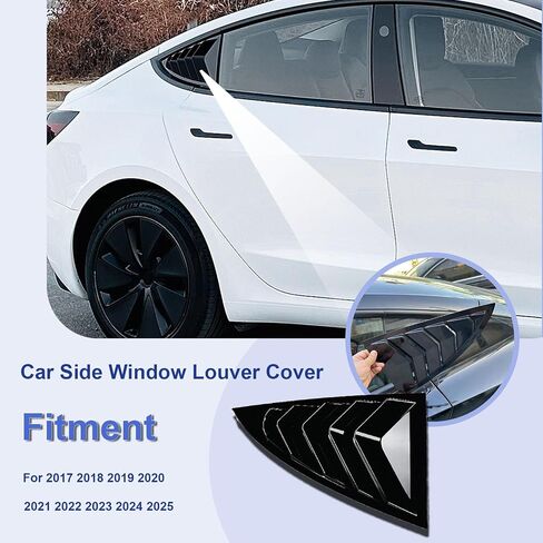 Side Window Louvers Compatible with Model 3 2017-2024 Sport Decoration Accessories Air Vent Scoop Louver Window Scoop Louver Cover Glossy Black（Not for Highland） in Kuwait