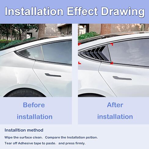 Side Window Louvers Compatible with Model 3 2017-2024 Sport Decoration Accessories Air Vent Scoop Louver Window Scoop Louver Cover Glossy Black（Not for Highland） in Kuwait