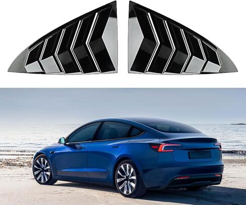 Side Window Louvers Compatible with Model 3 2017-2024 Sport Decoration Accessories Air Vent Scoop Louver Window Scoop Louver Cover Glossy Black（Not for Highland） in Kuwait