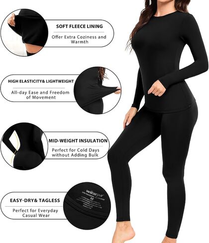 Wirarpa Women's Fleece المبطنة بالملابس الداخلية الحرارية وضعت طبقة قاعدة Johns الطويلة للنساء الشتاء أعلى القاع in Kuwait