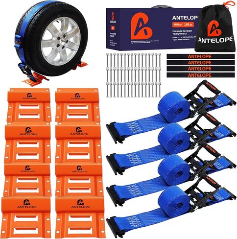 مجموعة أدوات ربط إيقاف العجلات ANTELOPE، طقم حزام ربط مقاس 2 × 6 بوصات، نظام ربط مقطورة عالي التحمل للعجلات مقاس 10 بوصة - 23 بوصة، مركبات ATV، UTVs، مقطورات، مصدات العجلات وتركيبات محكمة الربط، 4 عبوات (أزرق) in Kuwait