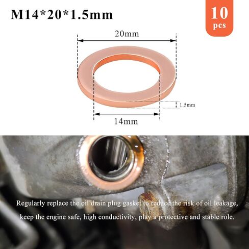 10 PCS Oil Drain Plug Gasket, 14mm Copper Crush Washer Seal Replacement, Automotive Drain Plug Washer Gaskets Compatible with OEM PN Part 007603-014106, Car Accessories in Kuwait