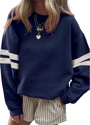 SELINK Womens Varsity Striped Oversized Sweatshirt Crewneck Long Sleeve Casual Fashion Pullover Top Fall Outfits in Saudi Arabia