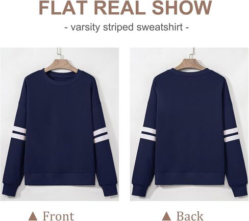 SELINK Womens Varsity Striped Oversized Sweatshirt Crewneck Long Sleeve Casual Fashion Pullover Top Fall Outfits in Saudi Arabia