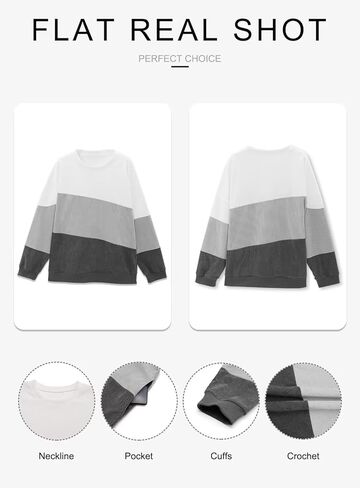 KISSMODA Womens Casual Long Sleeve Sweatshirts Color Block/Solid Tops Corduroy Crewneck Tunic Pullover with Pockets in Kuwait