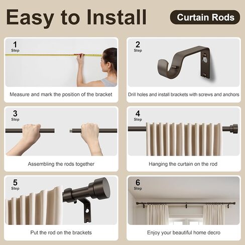 PORTRES Black Heavy Duty Curtain Rods for Windows 72 to 144 Inches Adjustable Length 1" Diameter Curtain Rod with Modern Decorative Finials for Outdoor Farmhouse Bedroom Kitchen Living Room in Saudi Arabia
