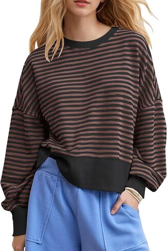 Gacaky Womens Striped Oversized Sweatshirts Classic Crew Pullover Tops 2025 Fall Hoodies Fashion Y2K Outfits Clothes in Saudi Arabia