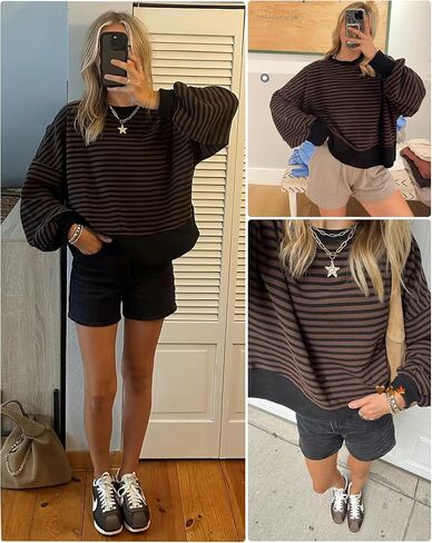 Gacaky Womens Striped Oversized Sweatshirts Classic Crew Pullover Tops 2025 Fall Hoodies Fashion Y2K Outfits Clothes in Saudi Arabia