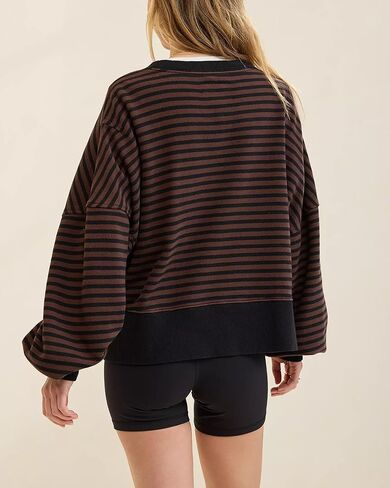 Gacaky Womens Striped Oversized Sweatshirts Classic Crew Pullover Tops 2025 Fall Hoodies Fashion Y2K Outfits Clothes in Saudi Arabia