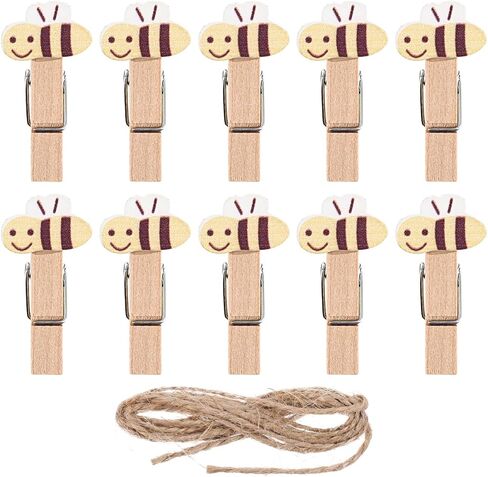 10pcs Mini Clothes Pins Wood Clothespin Bee with Jute Twine, Small Wooden Clothespins for Photos, Crafts, Hanging Clothes, Crafts, Display Artwork in Saudi Arabia