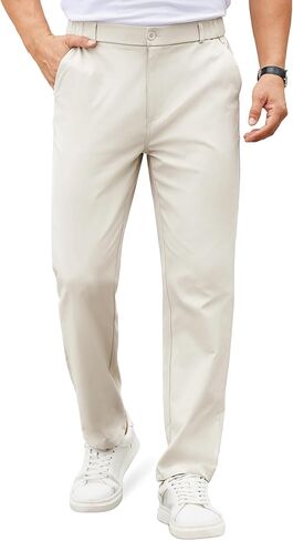 COOFANDY Mens Casual Chino Pants Elastic Waist Lightweight Trousers Classic-Fit Business Dress Pants with Pockets in Kuwait