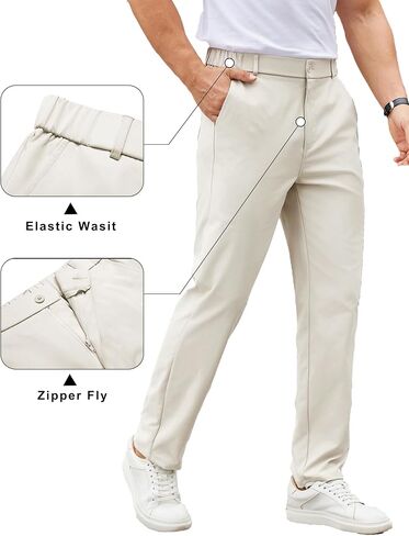 COOFANDY Mens Casual Chino Pants Elastic Waist Lightweight Trousers Classic-Fit Business Dress Pants with Pockets in Kuwait