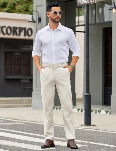 COOFANDY Mens Casual Chino Pants Elastic Waist Lightweight Trousers Classic-Fit Business Dress Pants with Pockets in Kuwait