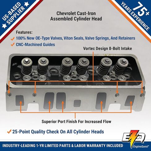 GM 4.3L V6 Cylinder Head | تصميم Vortec | الحديد الزهر العاري | يحل محل #12557113 | تم تجميعها مع الصمامات والينابيع in Kuwait