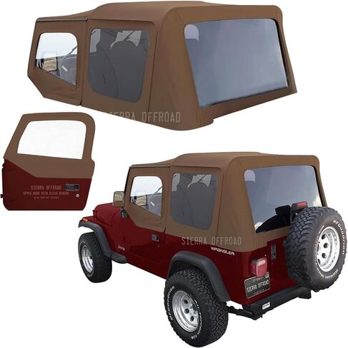 Sierra Offroad TOP TOP من 1988 إلى 1995 Jeep Wrangler YJ - Spice ، Denim Vinyl - 2 Door Jeep Top مع نوافذ ملونة من البلاستيك الخلفية - استبدال الدقة الدقيقة - مع جلود الباب العلوي in Kuwait