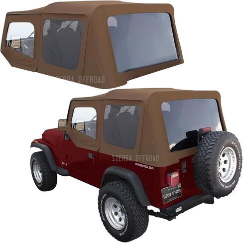 Sierra Offroad TOP TOP من 1988 إلى 1995 Jeep Wrangler YJ - Spice ، Denim Vinyl - 2 Door Jeep Top مع نوافذ ملونة من البلاستيك الخلفية - استبدال الدقة الدقيقة - مع جلود الباب العلوي in Kuwait