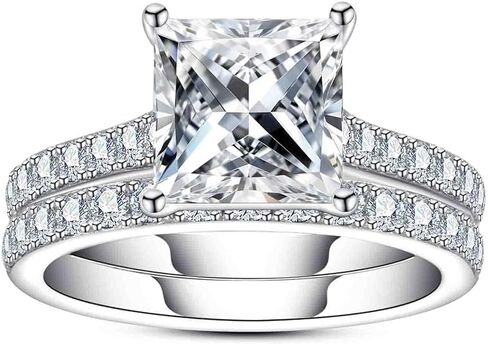 3ct-6ct Cubic Zirconia Wedding Rings Bridal Set Oval Cut/Round Cut/Princess Cut 5A Grade Simulated Diamond CZ Wedding Band Engagement Ring Set for Women in Saudi Arabia