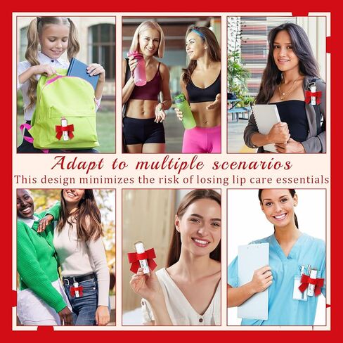 Cunno 24 Set Christmas Red Bow Gift Bulk Lipstick Holder Keychains with Gift Cards Leather Bow Elastic Lip Gloss Holder Keychains in Saudi Arabia
