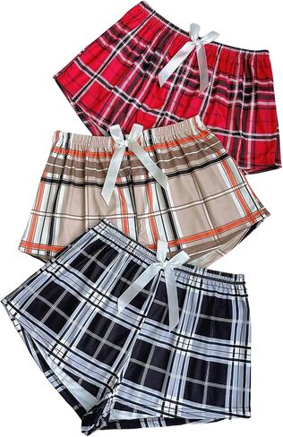 Milumia Women's 3 Pieces Plaid Pajama Shorts Bow Elastic Waist Pj Sleep Shorts in Saudi Arabia