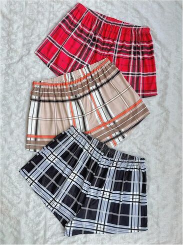 Milumia Women's 3 Pieces Plaid Pajama Shorts Bow Elastic Waist Pj Sleep Shorts in Saudi Arabia