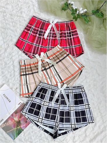 Milumia Women's 3 Pieces Plaid Pajama Shorts Bow Elastic Waist Pj Sleep Shorts in Saudi Arabia