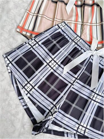 Milumia Women's 3 Pieces Plaid Pajama Shorts Bow Elastic Waist Pj Sleep Shorts in Saudi Arabia