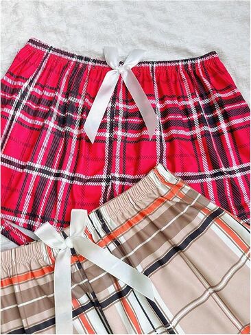 Milumia Women's 3 Pieces Plaid Pajama Shorts Bow Elastic Waist Pj Sleep Shorts in Saudi Arabia