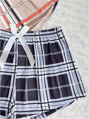 Milumia Women's 3 Pieces Plaid Pajama Shorts Bow Elastic Waist Pj Sleep Shorts in Saudi Arabia